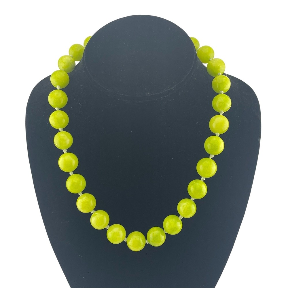 Statement Bead Necklace green‎ chalcedony hand knotted runway jewelry 925 clasp